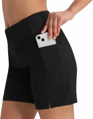 bpbtti Women's 5'' Swim Shorts High Waisted Board Shorts Tummy Control Swimsuit Bottoms