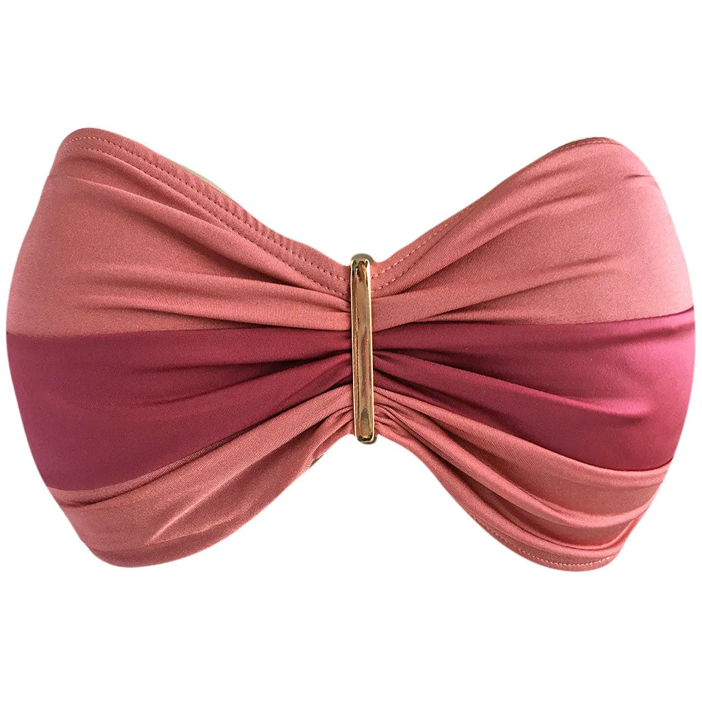 Brigitte Lara Red and Orange Stripe Color Block Bandeau Bikini - Guava Sunset