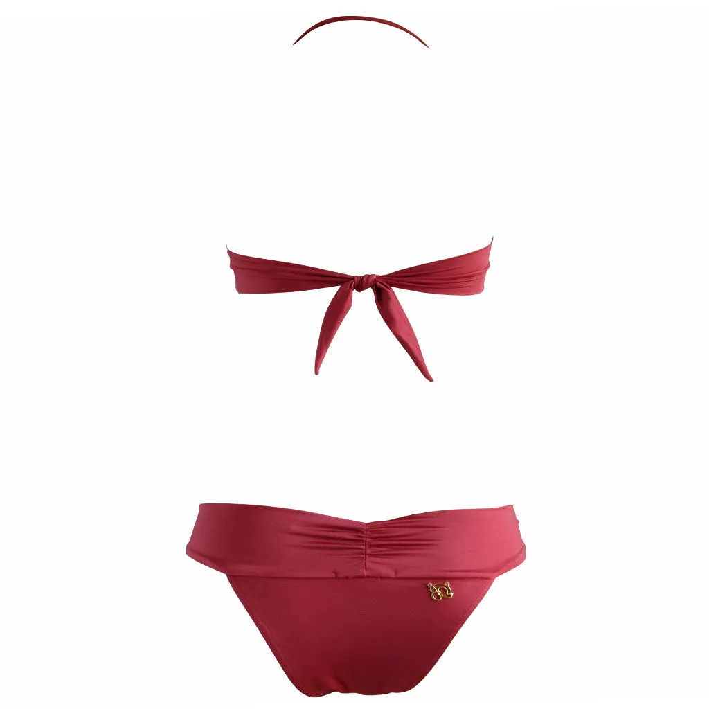 Brigitte Lara Red and Orange Stripe Color Block Bandeau Bikini - Guava Sunset