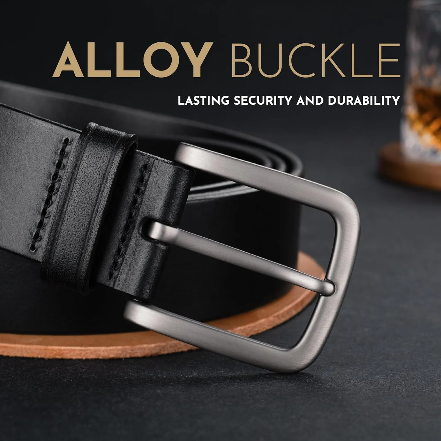 Buffway Men's Leather Belt,1.5" Handmade Top-Grain LeatherDurable,Comfortable,Suitable for Everyday Formal & Casual Wear