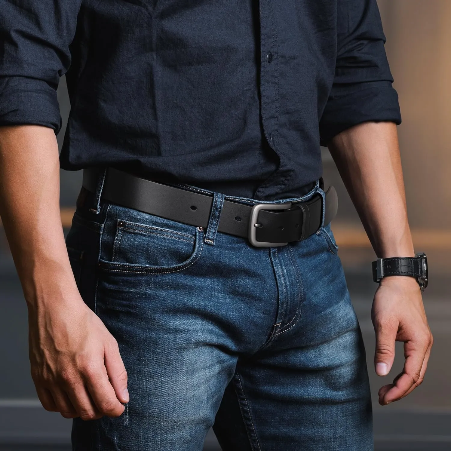 Buffway Men's Leather Belt,1.5" Handmade Top-Grain LeatherDurable,Comfortable,Suitable for Everyday Formal & Casual Wear