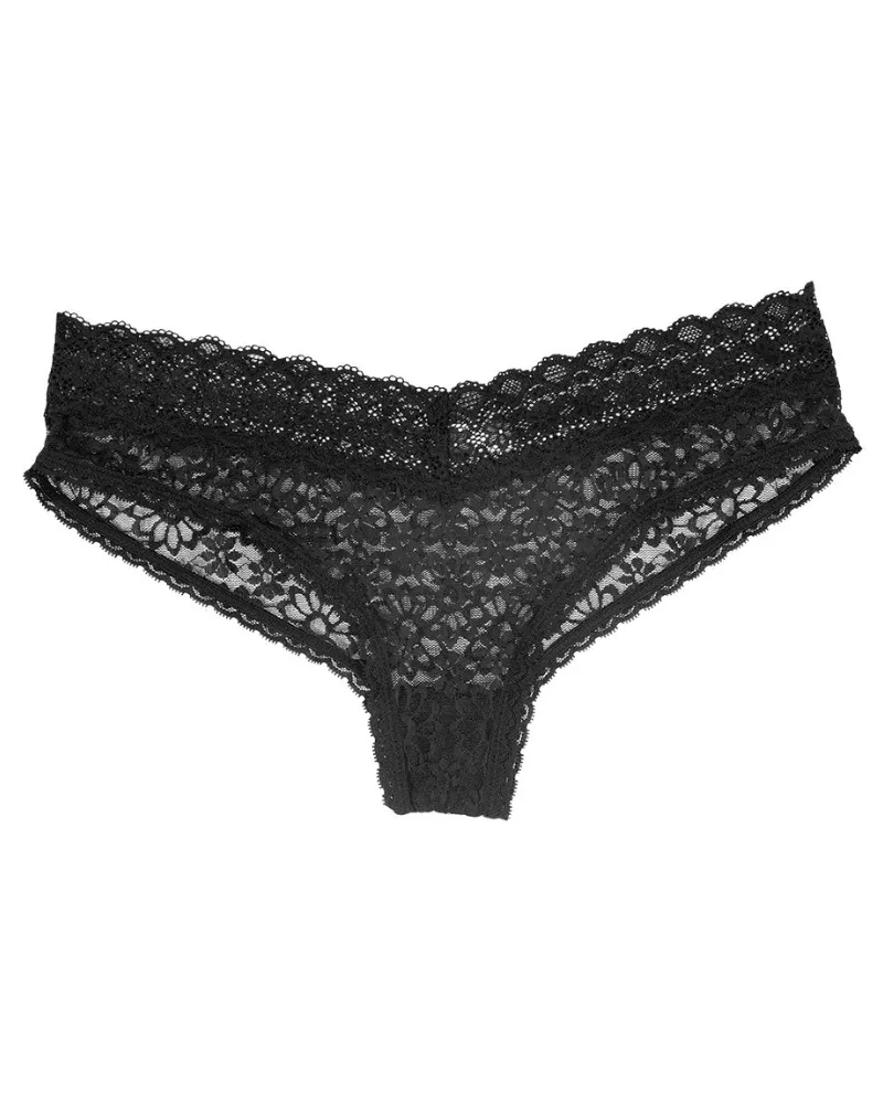 C114 Black V-Front Lace Cheeky Bikini