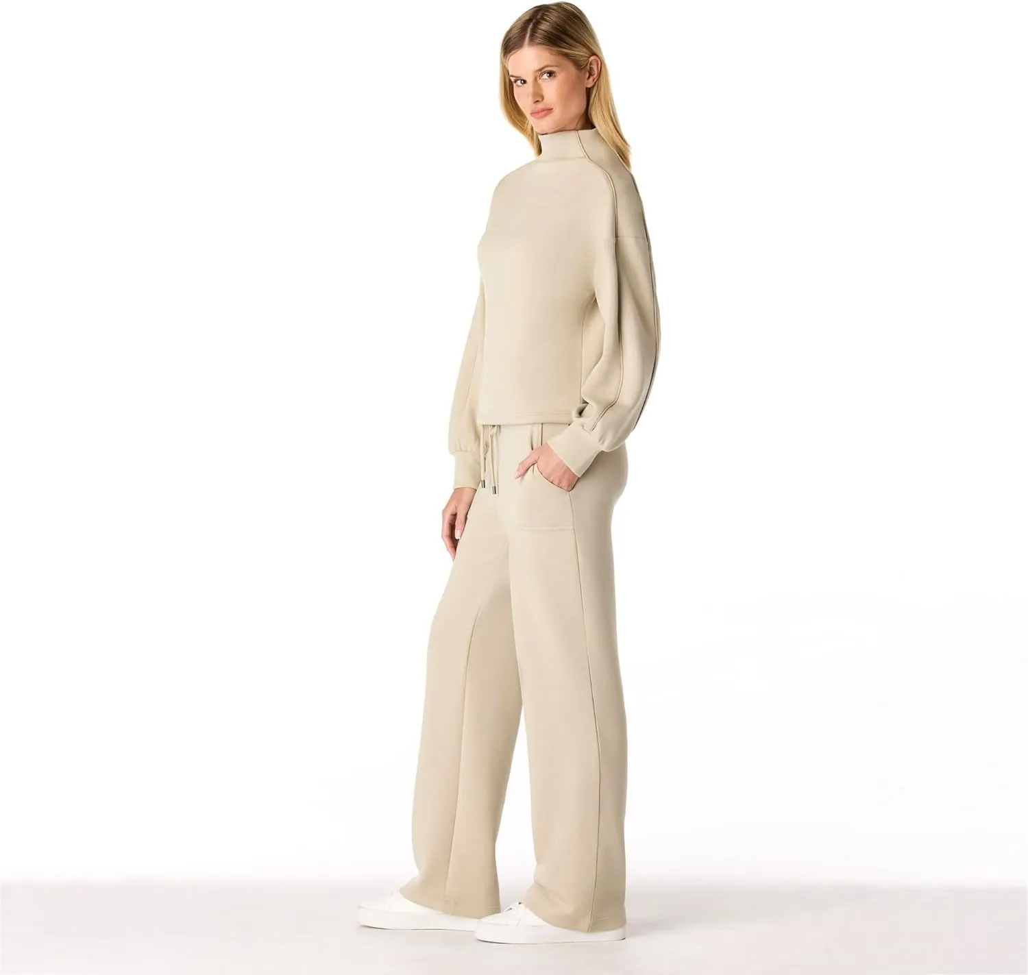 Cable & Gauge Women's Mockneck Pullover Sweatshirt & Pant Set- Soft Fabric Full-Length Flare Pants, Cozy Lounge & Casual Wear