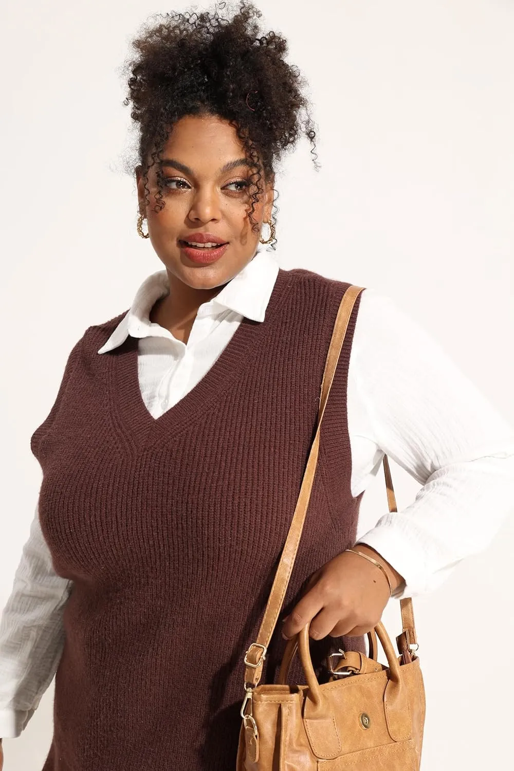 CARCOS Plus Size Sweater Vest for Women V Neck Sleeveless Sweaters Knit Tank Tops Preppy Style Pullover Tops XL-5XL