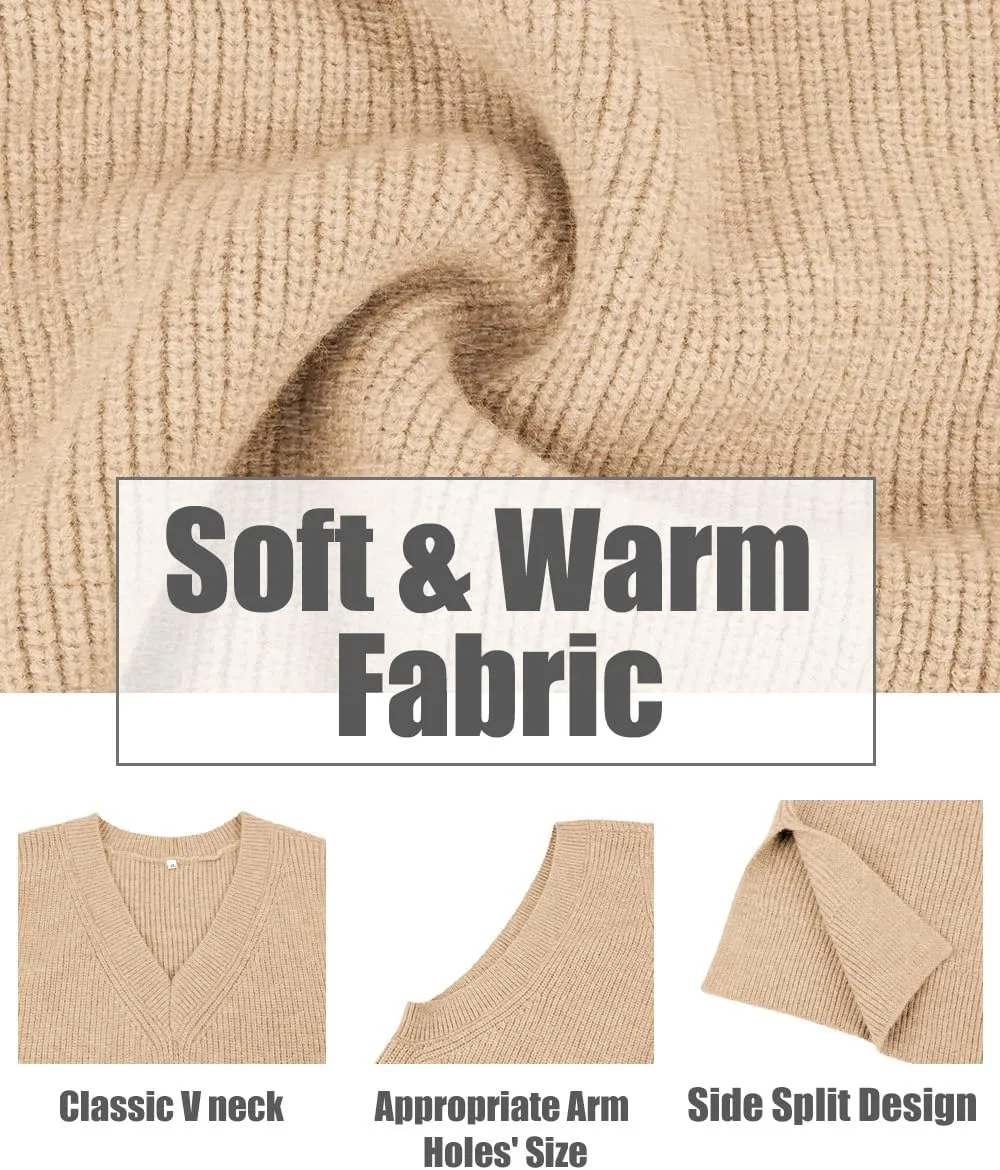 CARCOS Plus Size Sweater Vest for Women V Neck Sleeveless Sweaters Knit Tank Tops Preppy Style Pullover Tops XL-5XL