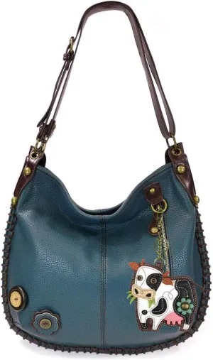 Chala Handbags, Casual Style, Soft, Large Shoulder or Crossbody Purse with Keyfob - Navy Blue