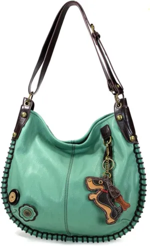 Chala Handbags, Casual Style, Soft, Large Shoulder or Crossbody Purse with Keyfob - Teal Green Color