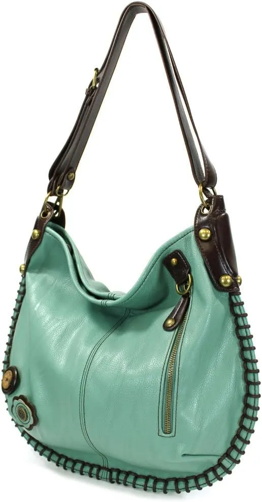 Chala Handbags, Casual Style, Soft, Large Shoulder or Crossbody Purse with Keyfob - Teal Green Color