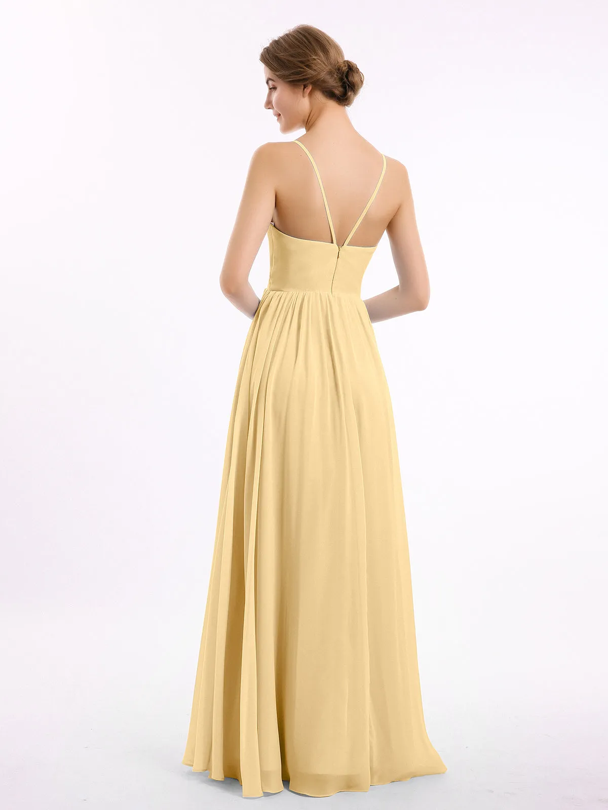 Chiffon Bridesmaid Dresses with Spaghetti Straps-Gold Plus Size