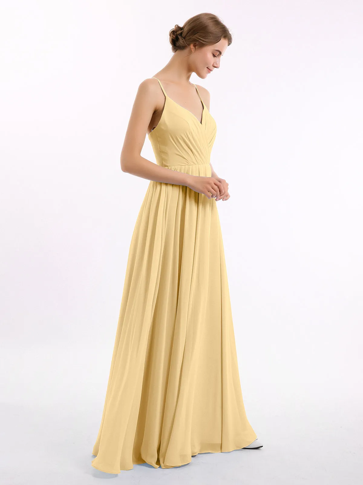 Chiffon Bridesmaid Dresses with Spaghetti Straps-Gold Plus Size