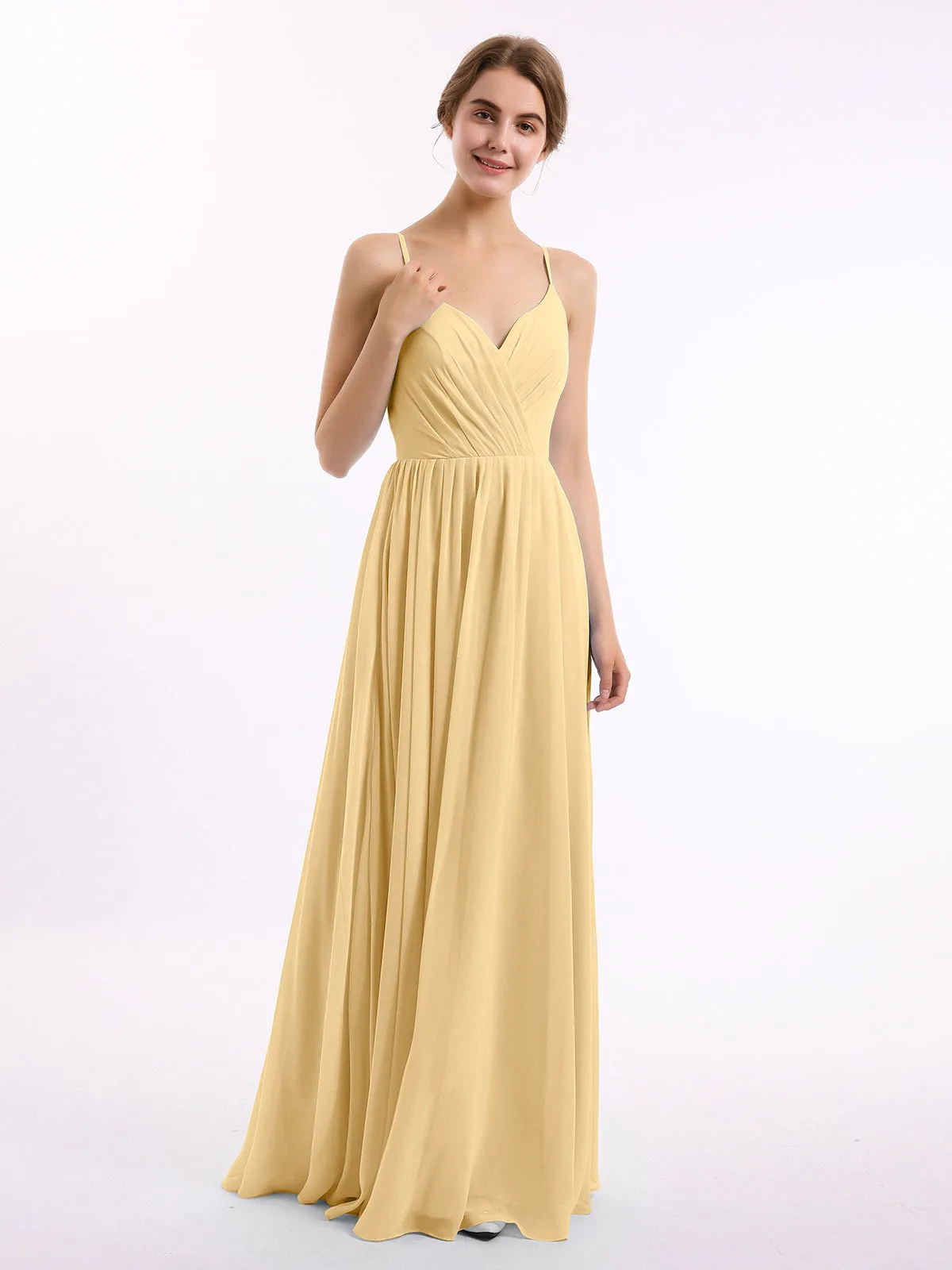 Chiffon Bridesmaid Dresses with Spaghetti Straps-Gold Plus Size