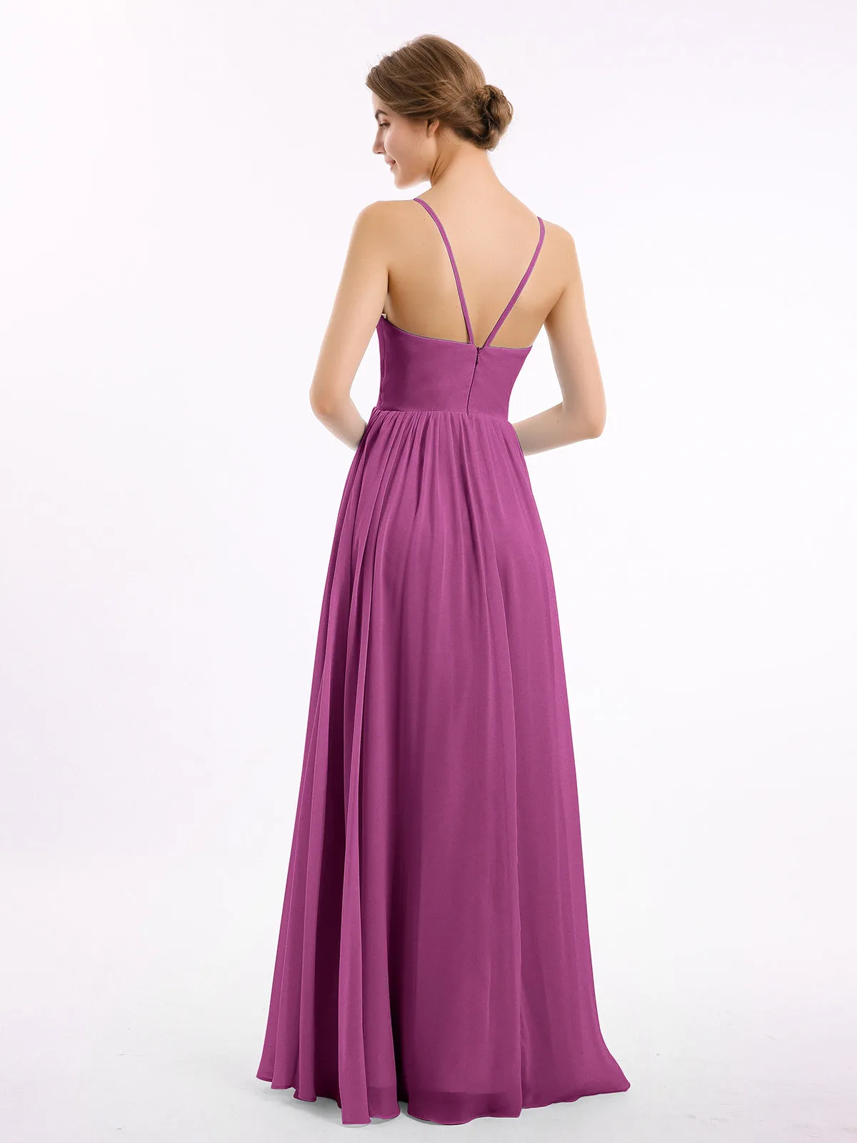 Chiffon Bridesmaid Dresses with Spaghetti Straps-Orchid