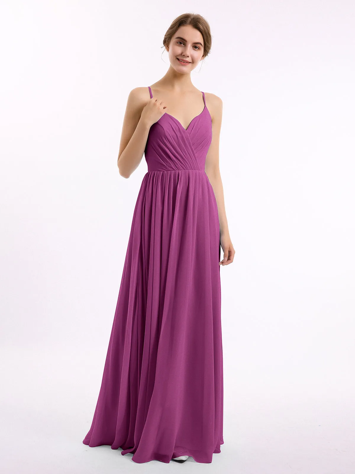 Chiffon Bridesmaid Dresses with Spaghetti Straps-Orchid