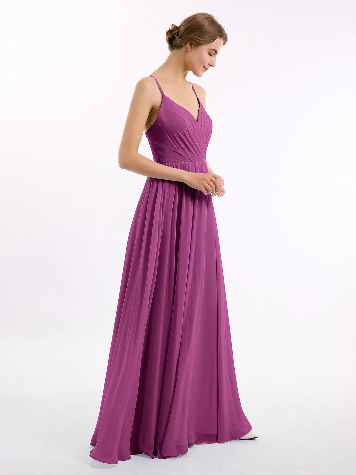 Chiffon Bridesmaid Dresses with Spaghetti Straps-Orchid