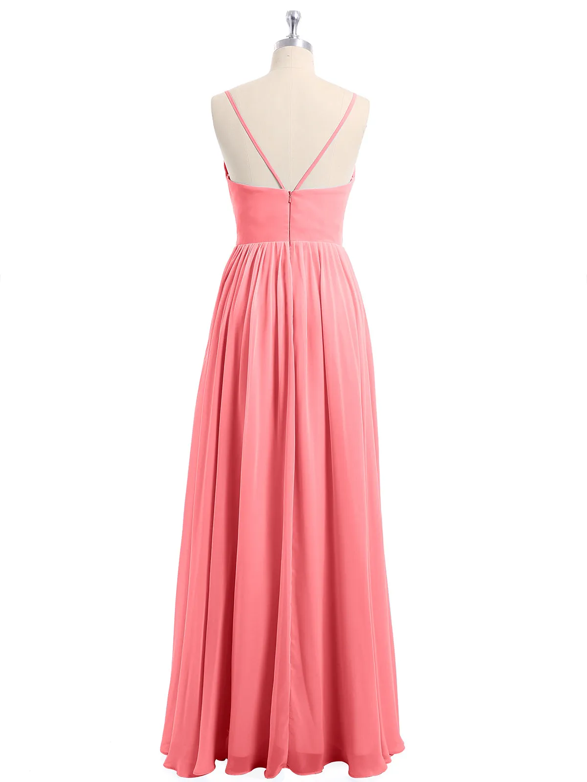 Chiffon Bridesmaid Dresses with Spaghetti Straps-Watermelon