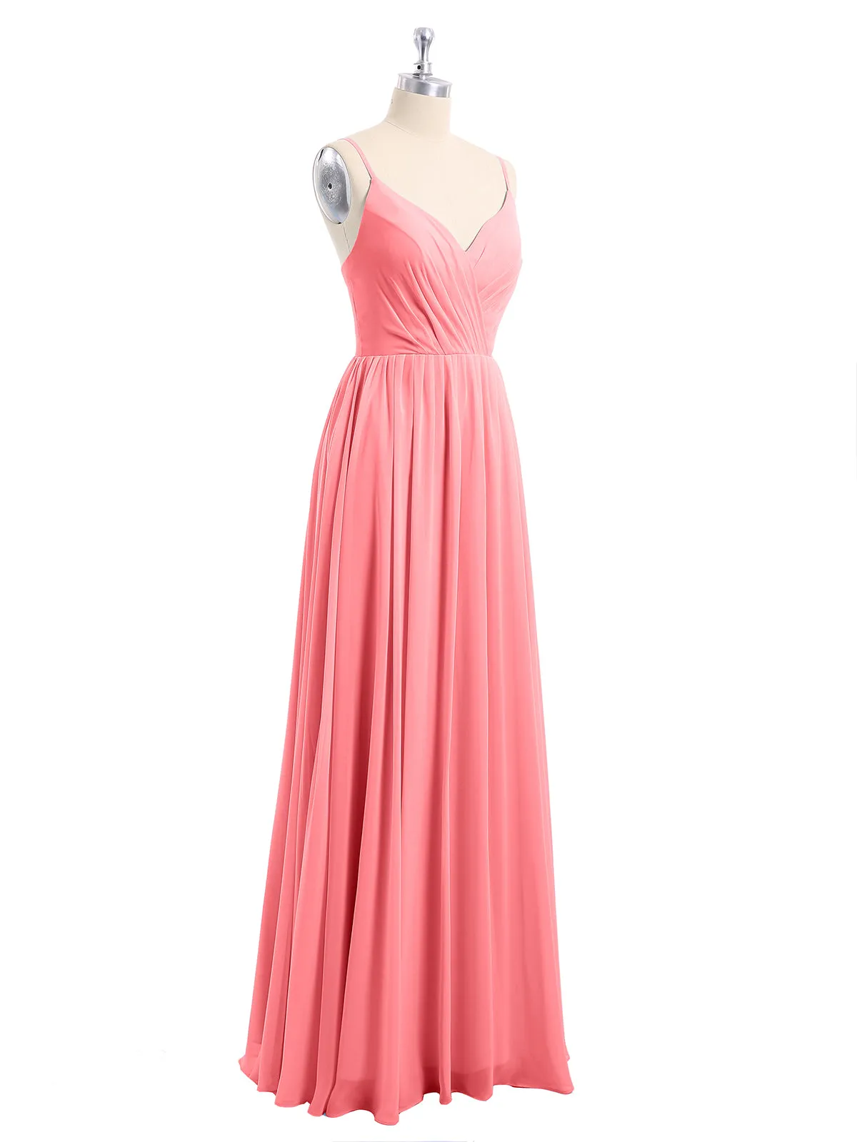 Chiffon Bridesmaid Dresses with Spaghetti Straps-Watermelon