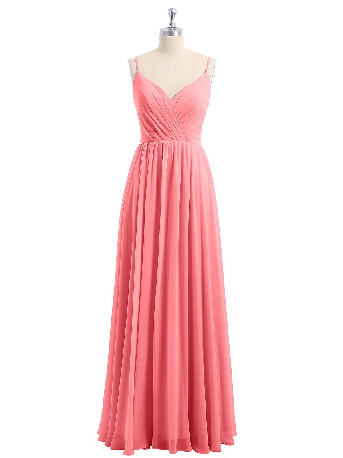 Chiffon Bridesmaid Dresses with Spaghetti Straps-Watermelon
