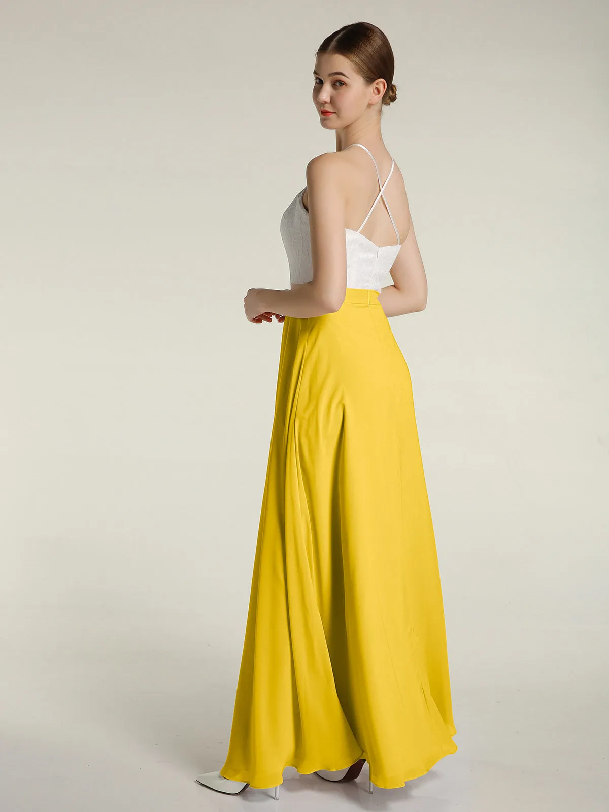 Chiffon Long Dresses with Ivory Lace Bodice-Marigold Plus Size