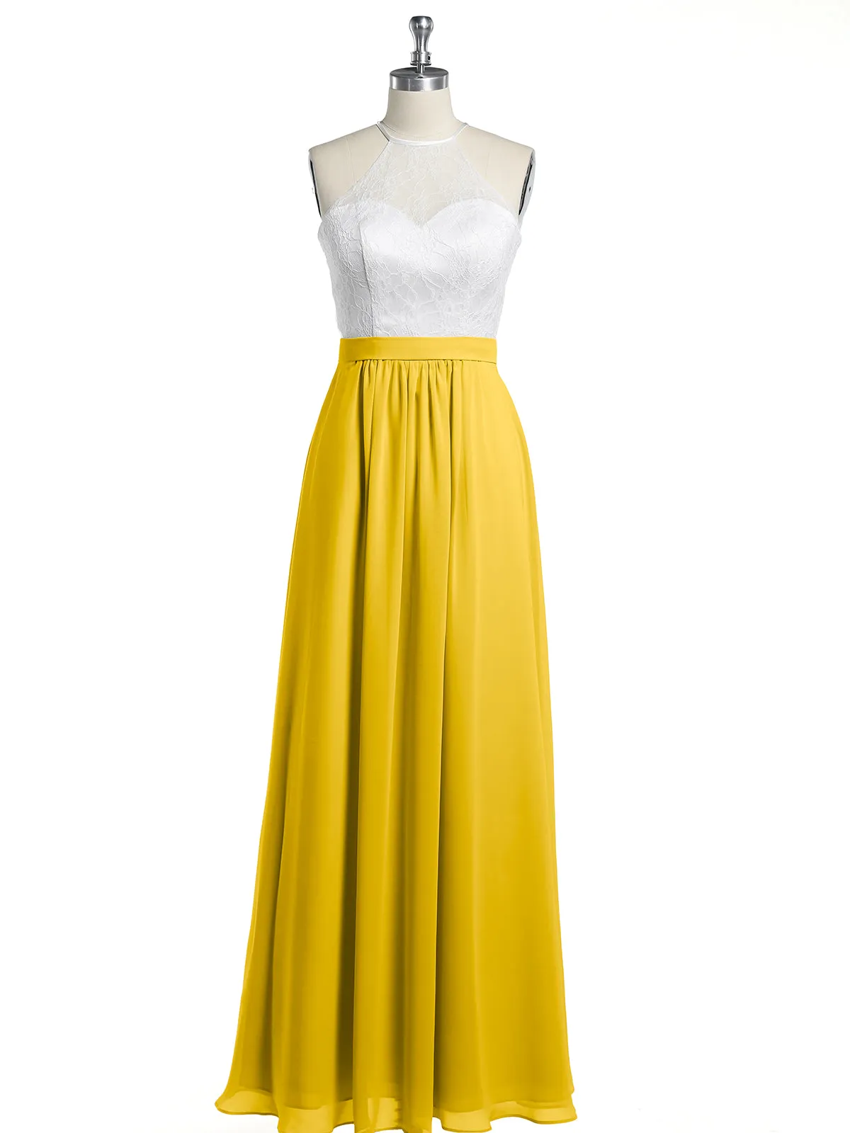 Chiffon Long Dresses with Ivory Lace Bodice-Marigold Plus Size
