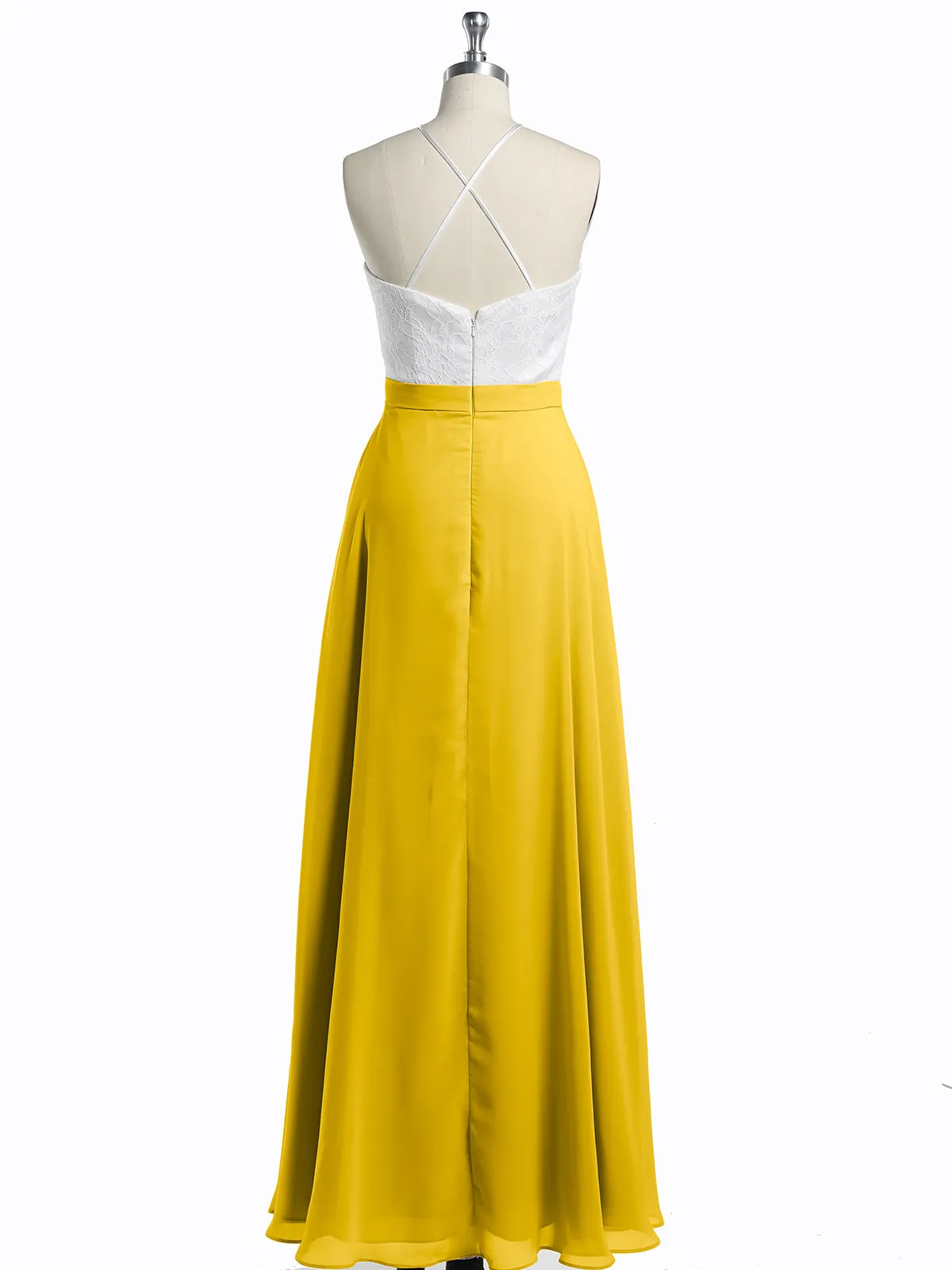 Chiffon Long Dresses with Ivory Lace Bodice-Marigold Plus Size