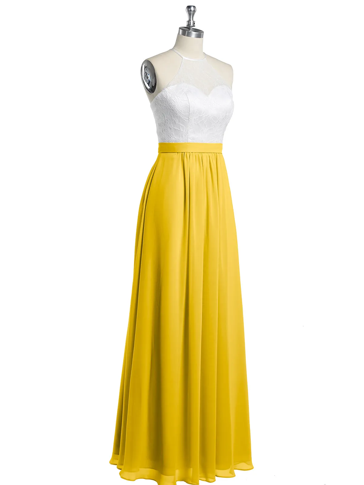 Chiffon Long Dresses with Ivory Lace Bodice-Marigold Plus Size