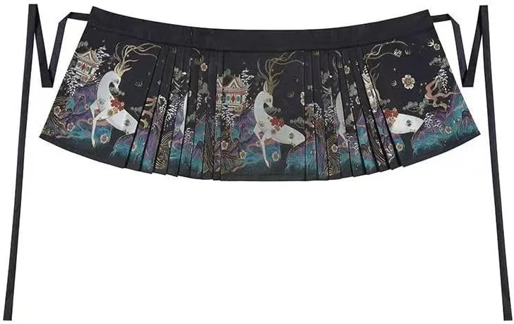 Chinese Traditional Horse Face Short Skirt Print Pleated Tie Up Skirt Comfortable Casual Women's Pleated Mini Skirt