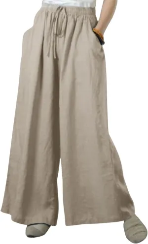 chouyatou Women's 2024 Summer Baggy Wide Leg Linen Pants High Waisted Casual Beach Palazzo Trousers