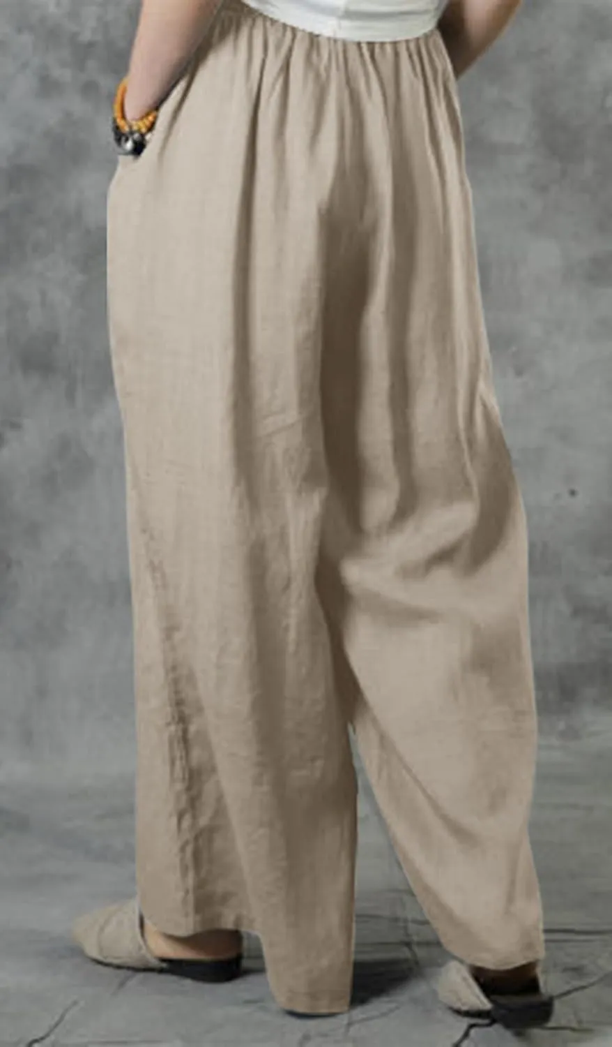 chouyatou Women's 2024 Summer Baggy Wide Leg Linen Pants High Waisted Casual Beach Palazzo Trousers