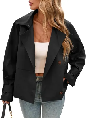 Cicy Bell Womens Cropped Trench Coat Short Single Breasted Jackets Lightweight Casual Outerwear
