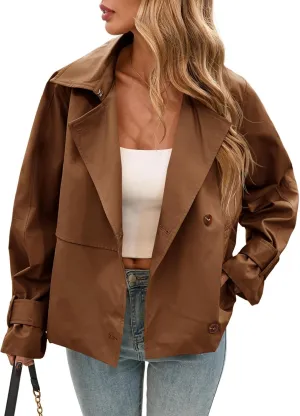 Cicy Bell Womens Cropped Trench Coat Short Single Breasted Jackets Lightweight Casual Outerwear