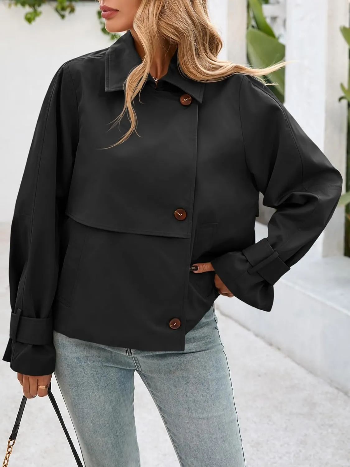 Cicy Bell Womens Cropped Trench Coat Short Single Breasted Jackets Lightweight Casual Outerwear