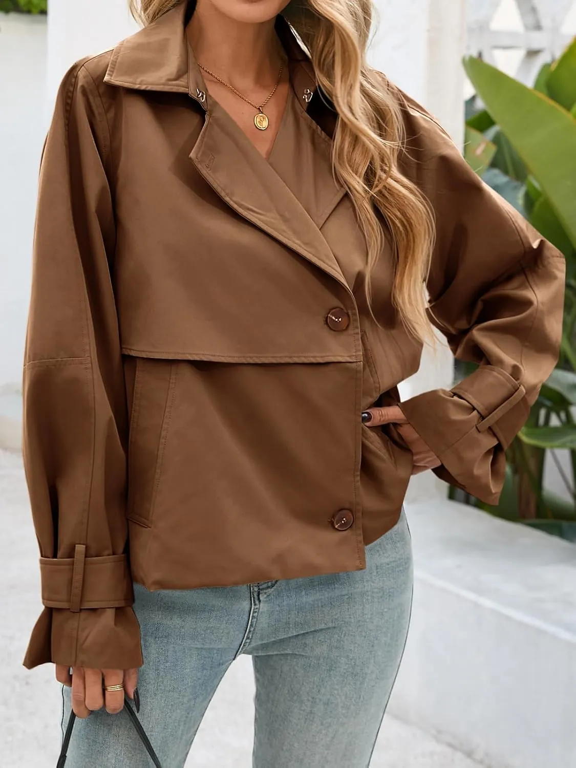 Cicy Bell Womens Cropped Trench Coat Short Single Breasted Jackets Lightweight Casual Outerwear