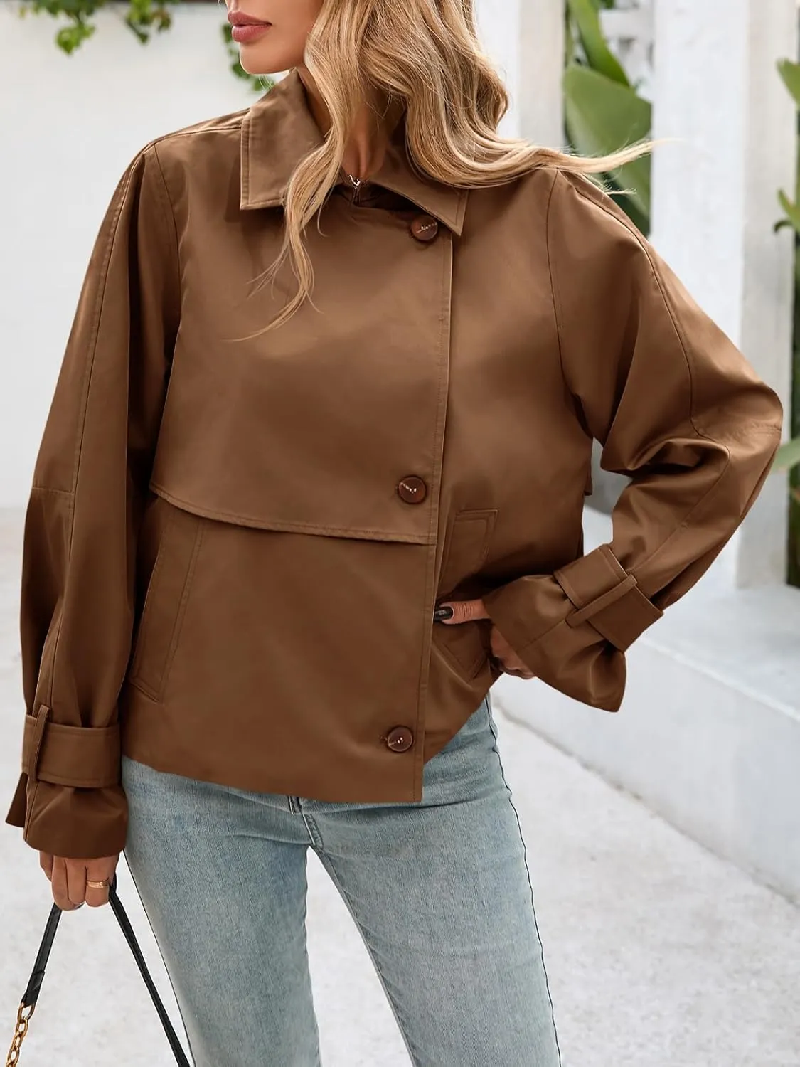 Cicy Bell Womens Cropped Trench Coat Short Single Breasted Jackets Lightweight Casual Outerwear