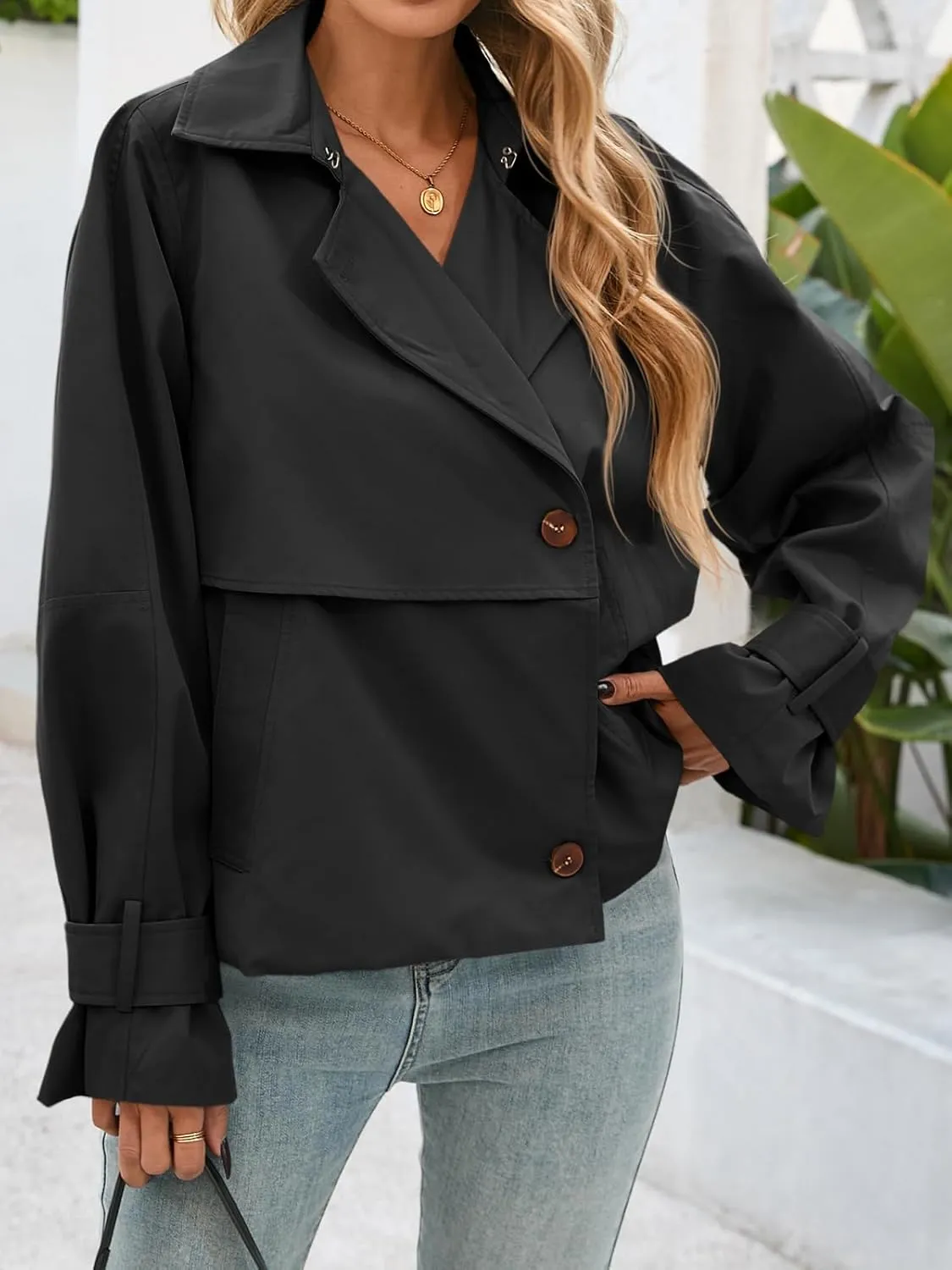 Cicy Bell Womens Cropped Trench Coat Short Single Breasted Jackets Lightweight Casual Outerwear