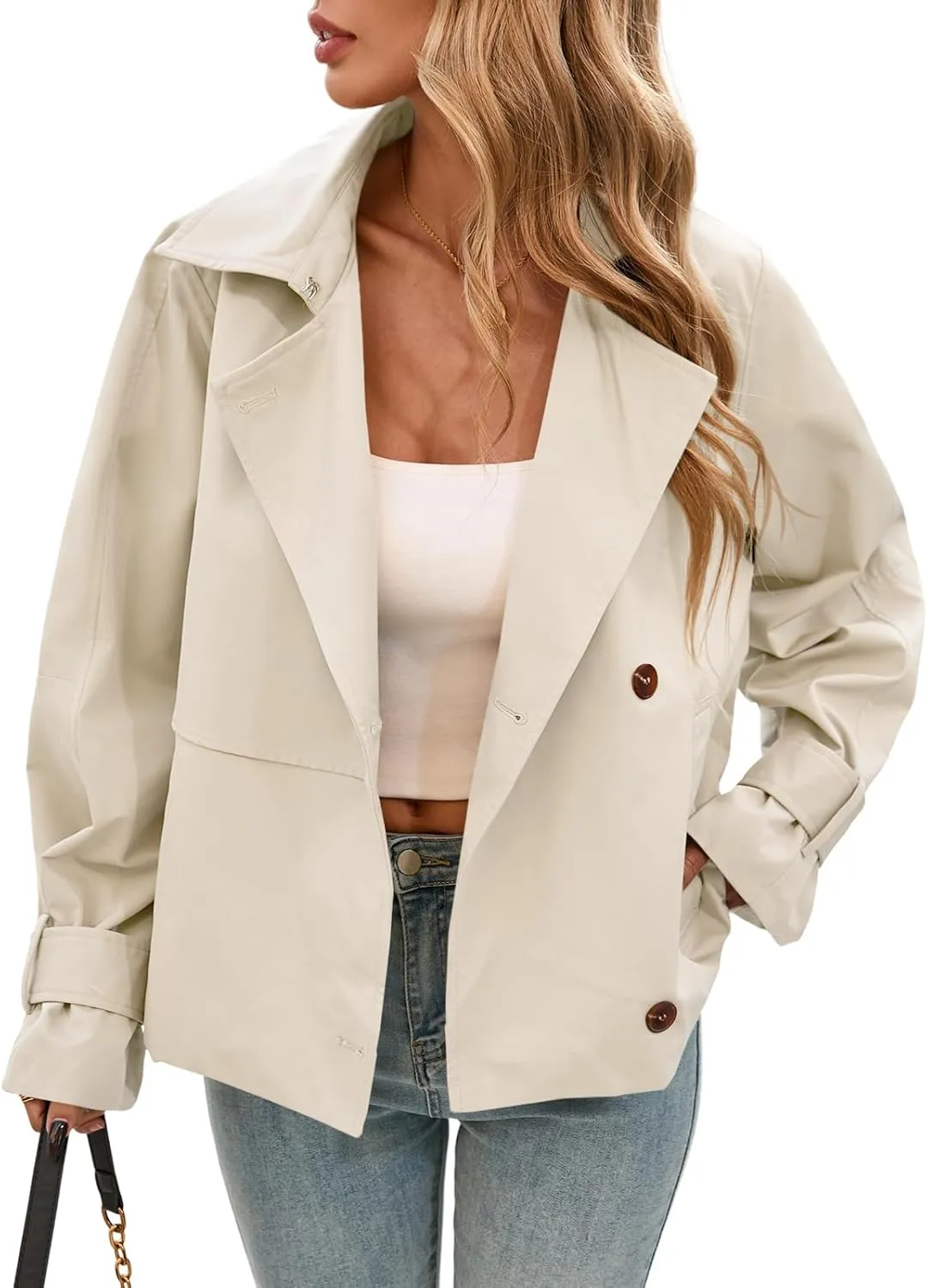 Cicy Bell Womens Cropped Trench Coat Short Single Breasted Jackets Lightweight Casual Outerwear