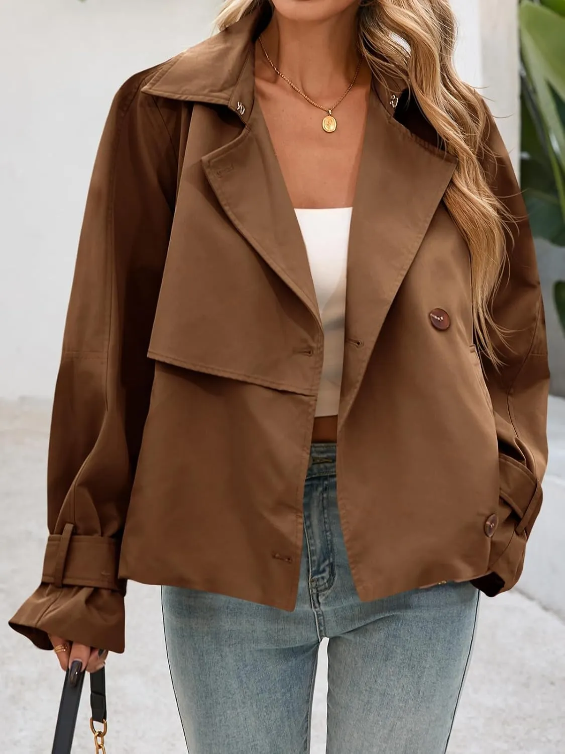 Cicy Bell Womens Cropped Trench Coat Short Single Breasted Jackets Lightweight Casual Outerwear