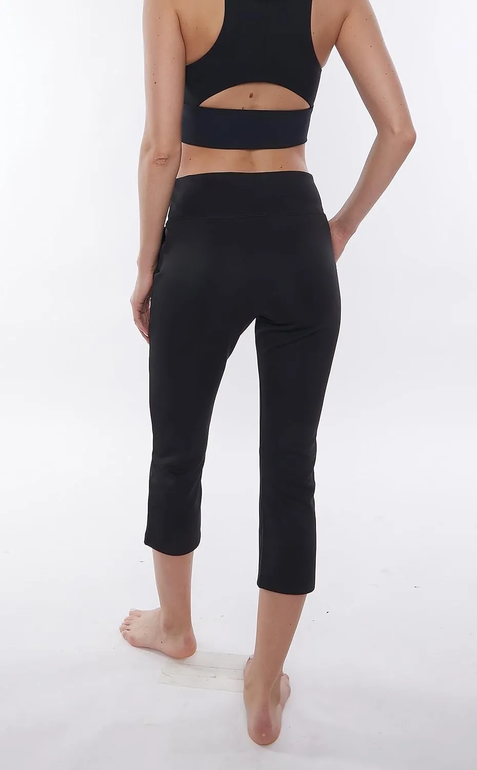 Comfortable Athleisure Capri Pants with Pockets Travel Yoga Gym Lounge wear Color Black Bi-Stretch Made in USA
