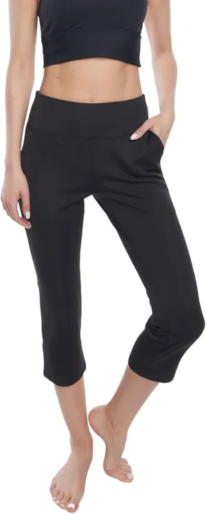 Comfortable Athleisure Capri Pants with Pockets Travel Yoga Gym Lounge wear Color Black Bi-Stretch Made in USA