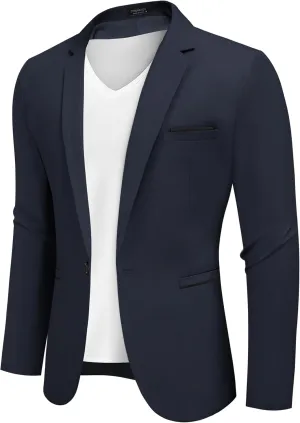 COOFANDY Men's Casual Blazers Sport Coats Slim Fit Cotton Sport Jackets 1 Button Lightweight Suit Jackets, Navy Blue, X-Large