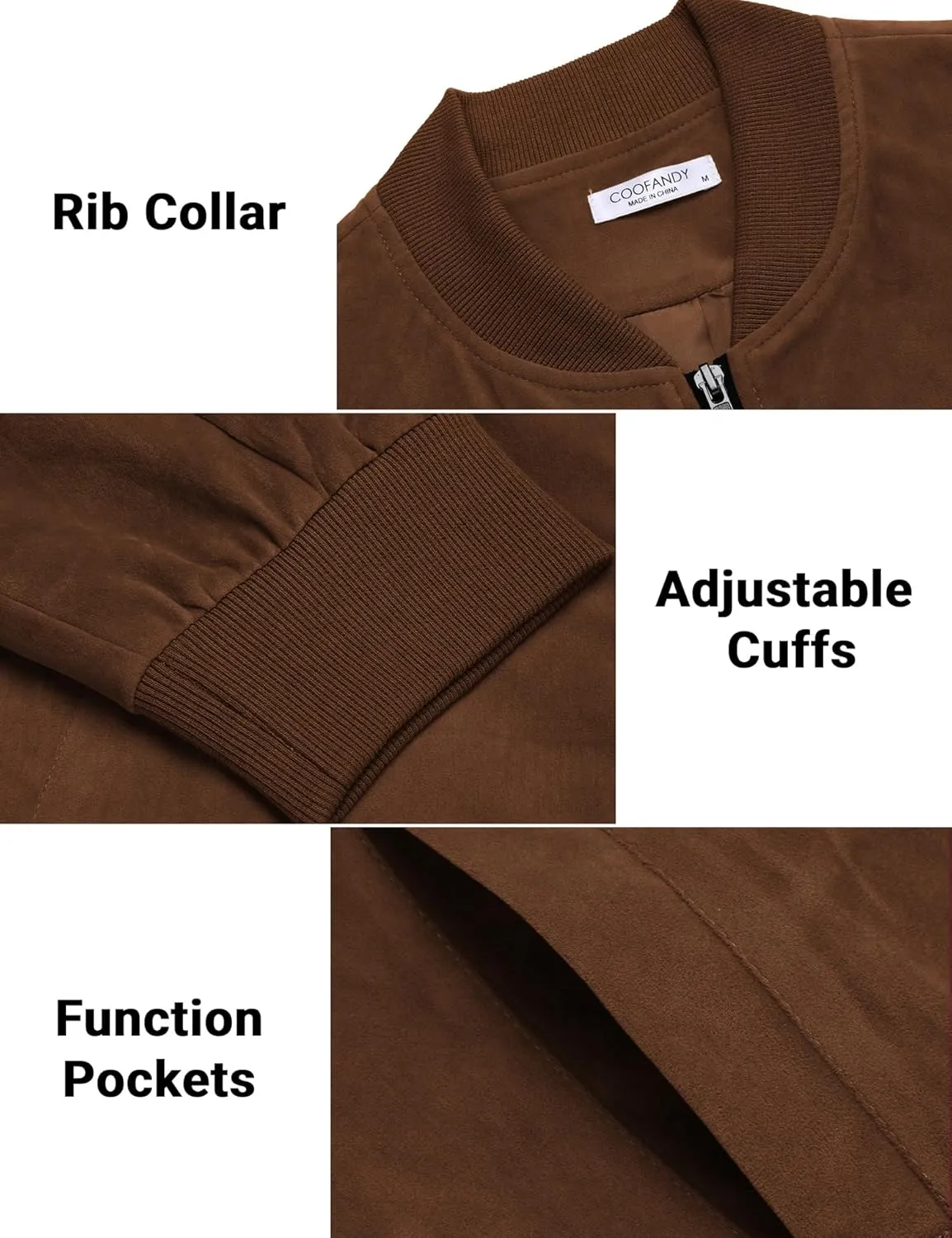 COOFANDY Men's Casual Varsity Jacket Vintage Lightweight Suede Bomber Jackets