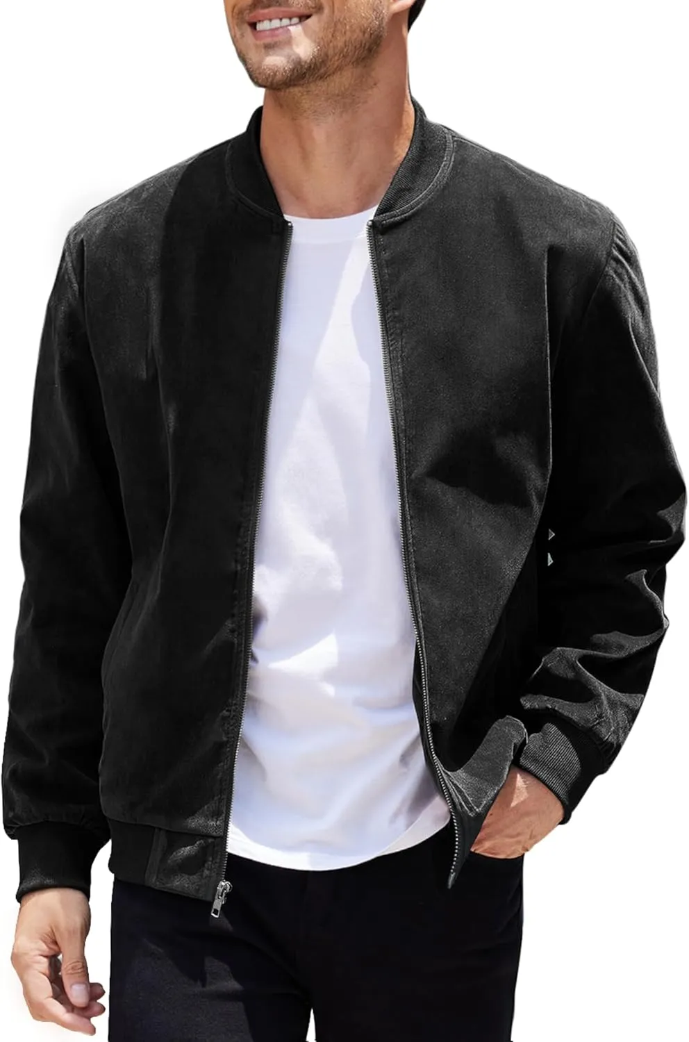 COOFANDY Men's Casual Varsity Jacket Vintage Lightweight Suede Bomber Jackets