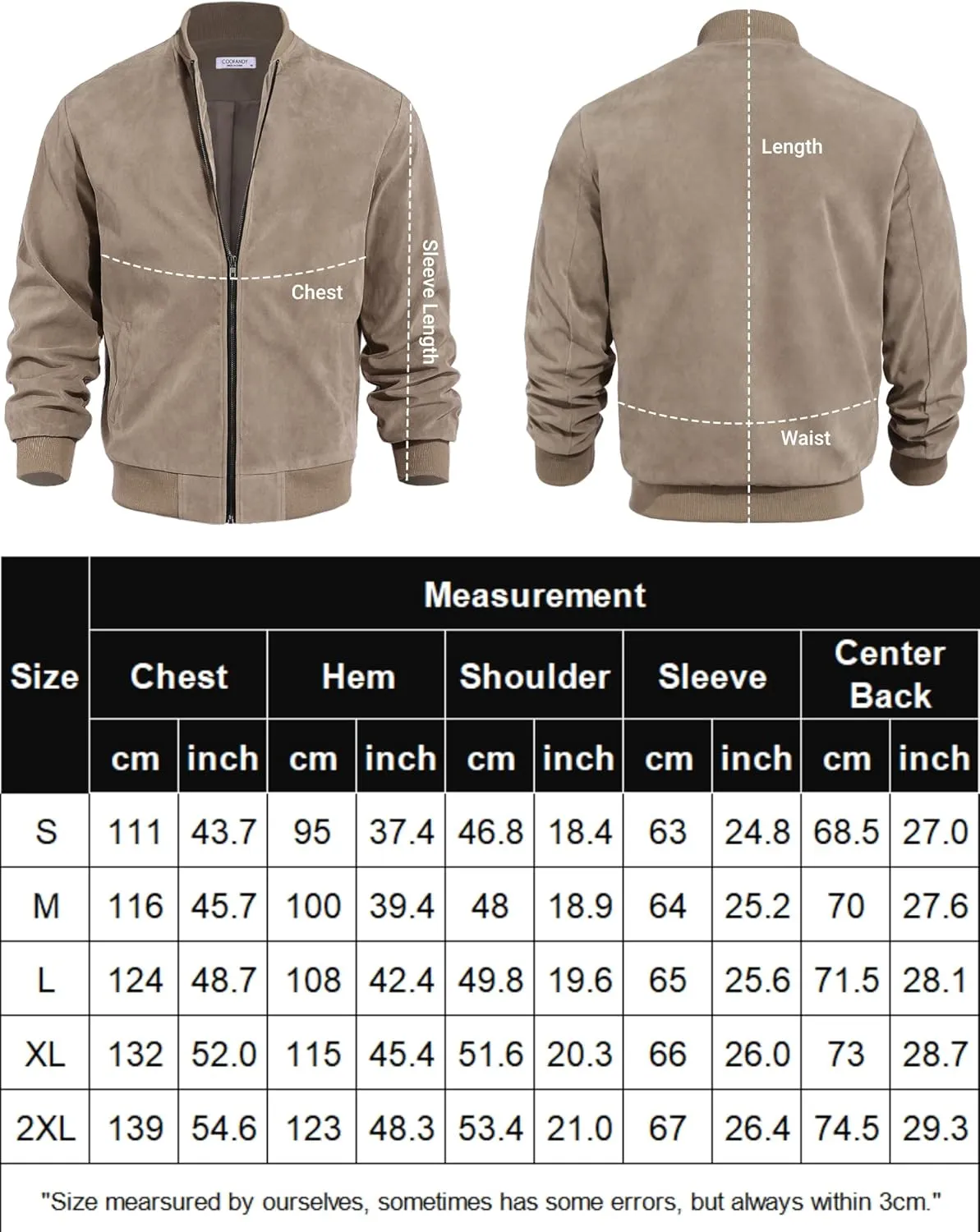 COOFANDY Men's Casual Varsity Jacket Vintage Lightweight Suede Bomber Jackets