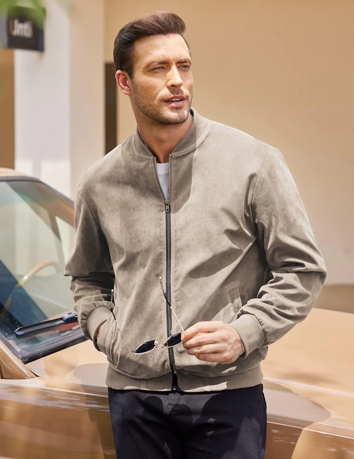 COOFANDY Men's Casual Varsity Jacket Vintage Lightweight Suede Bomber Jackets