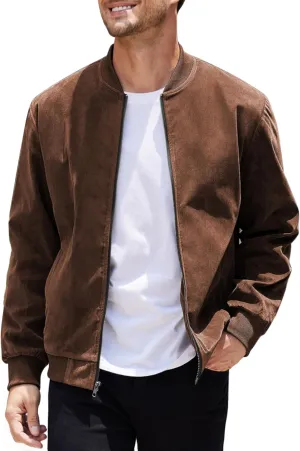COOFANDY Men's Casual Varsity Jacket Vintage Lightweight Suede Bomber Jackets