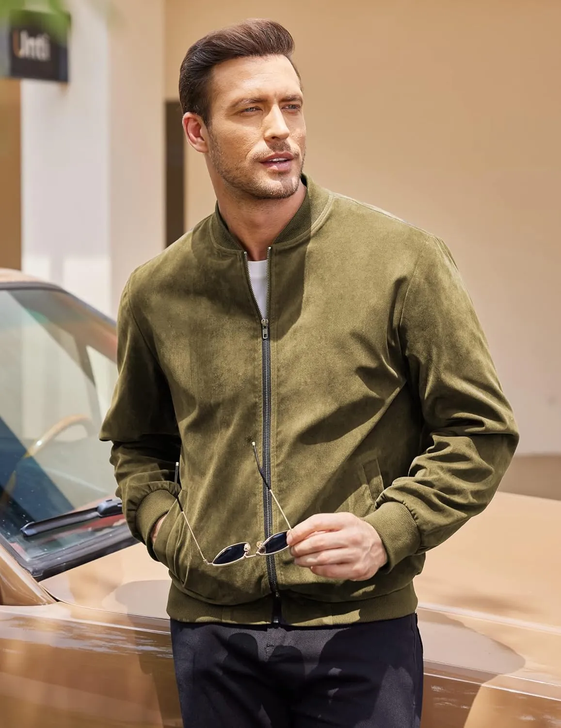 COOFANDY Men's Casual Varsity Jacket Vintage Lightweight Suede Bomber Jackets