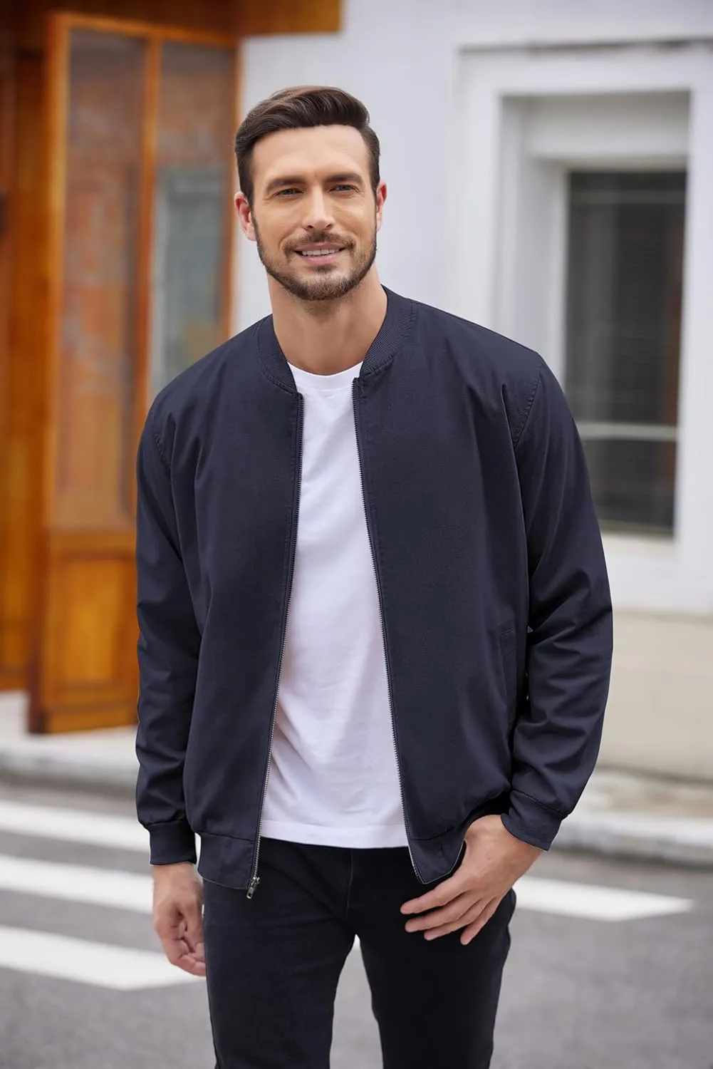 COOFANDY Men's Cotton Bomber Jacket Lightweight Flight Jackets Casual Softshell Varisty Jacket