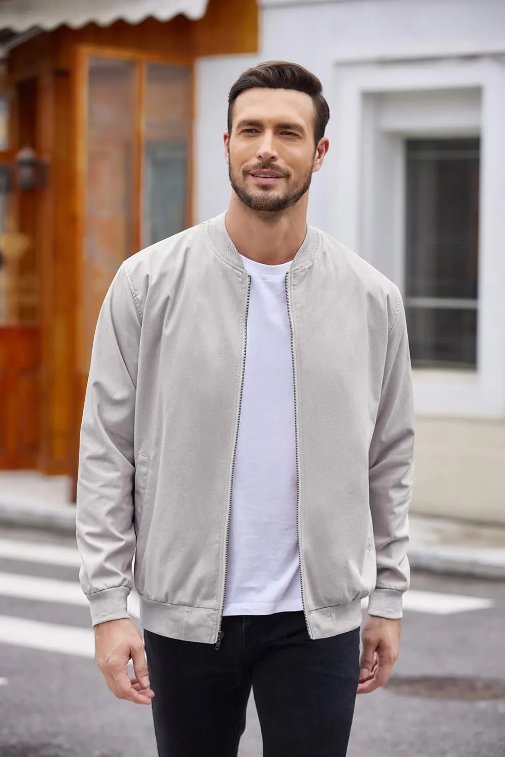 COOFANDY Men's Cotton Bomber Jacket Lightweight Flight Jackets Casual Softshell Varisty Jacket