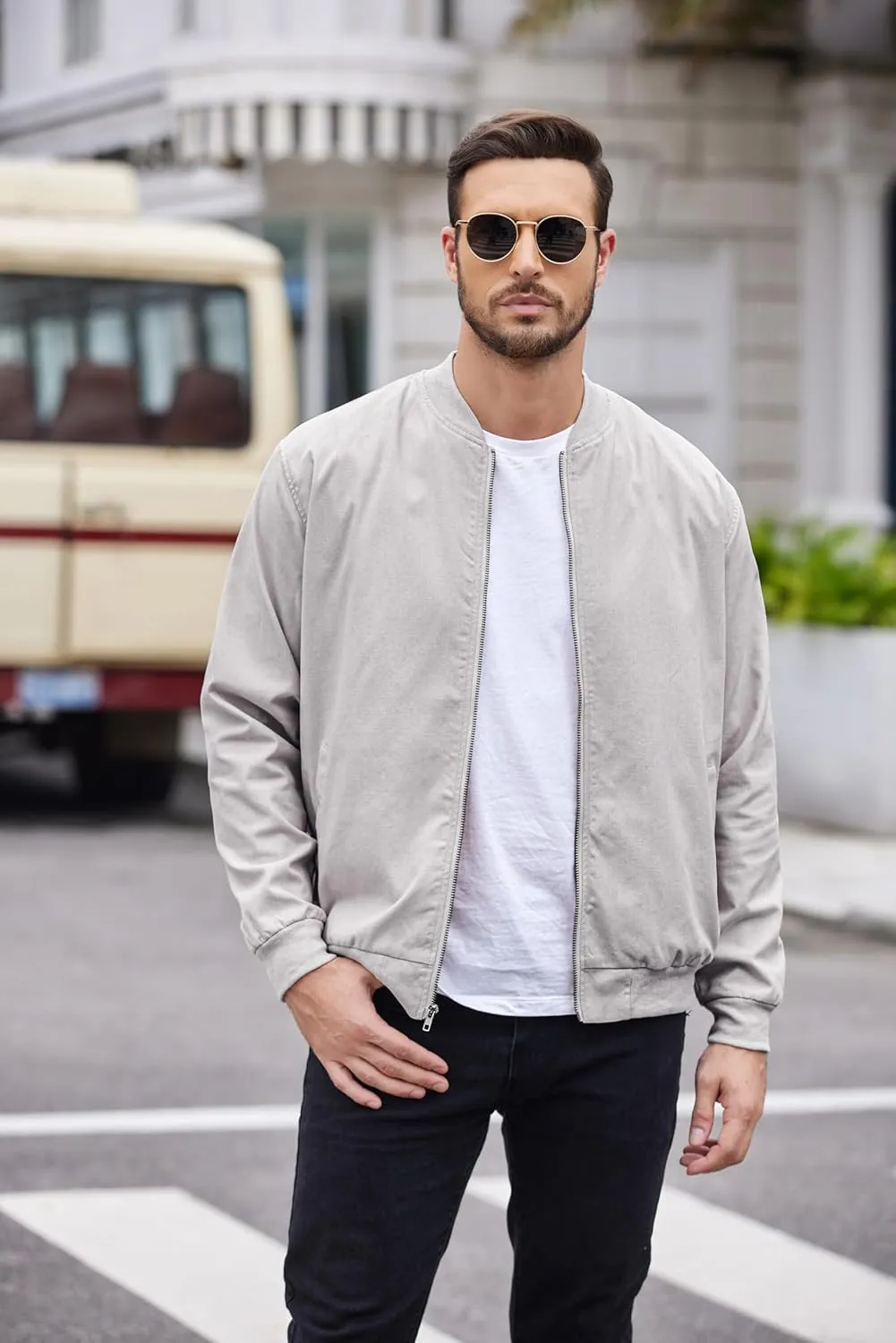 COOFANDY Men's Cotton Bomber Jacket Lightweight Flight Jackets Casual Softshell Varisty Jacket