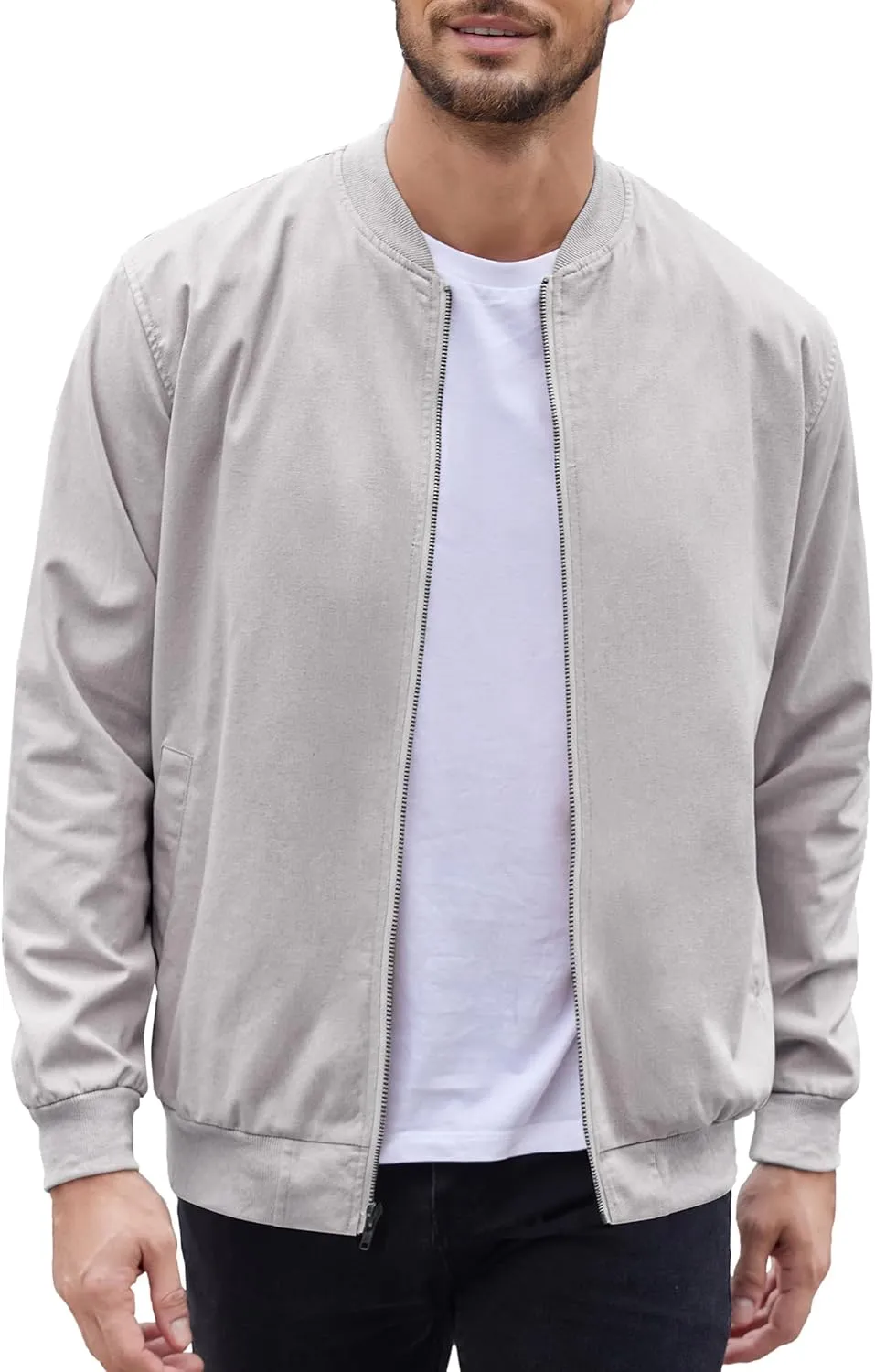 COOFANDY Men's Cotton Bomber Jacket Lightweight Flight Jackets Casual Softshell Varisty Jacket