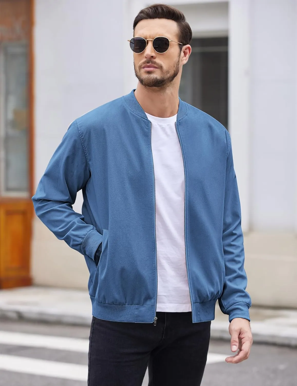COOFANDY Men's Cotton Bomber Jacket Lightweight Flight Jackets Casual Softshell Varisty Jacket